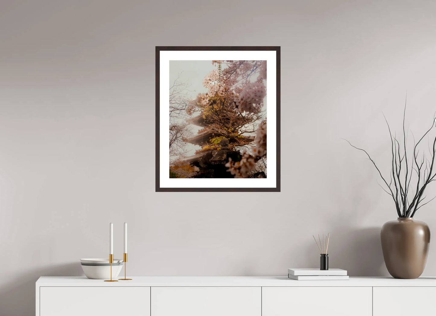 50 x 60,4 cm, Cadre Photo du Japon: Pagode et sakura - Cerisiers en fleurs printemps