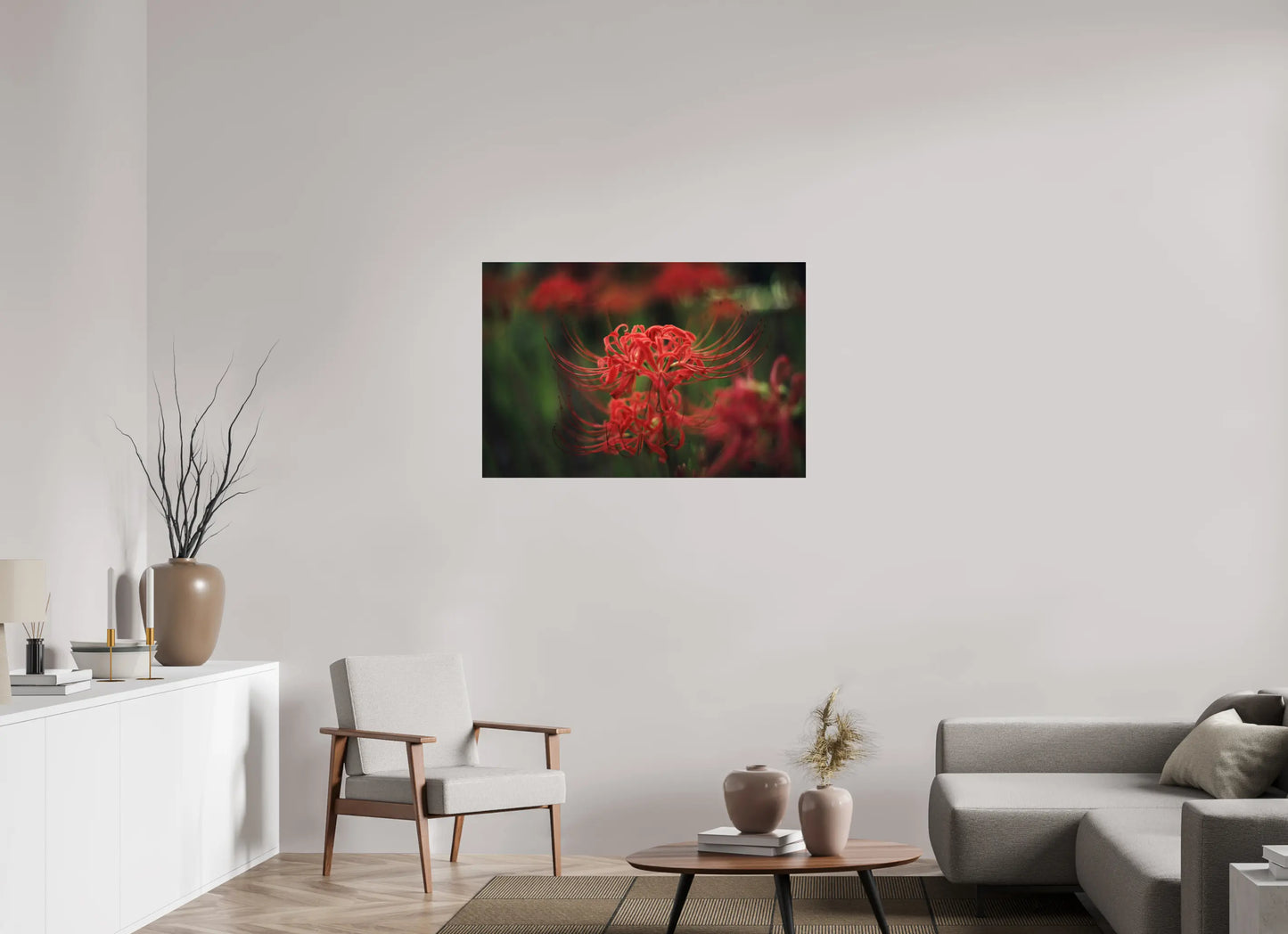 105 x 70 cm, Tirage Photo Photo du Japon: Lycoris rouge - Fleur de l'équinoxe higanbana