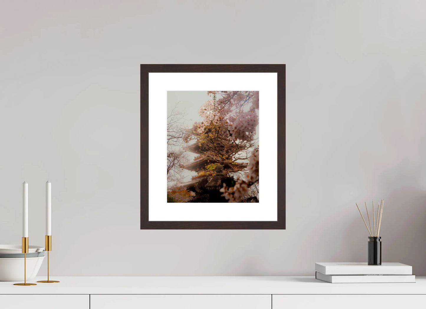 25 x 30,2 cm, Cadre Photo du Japon: Pagode et sakura - Cerisiers en fleurs printemps