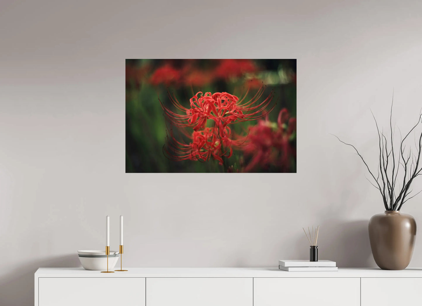 90 x 60 cm, Tirage Photo Photo du Japon: Lycoris rouge - Fleur de l'équinoxe higanbana