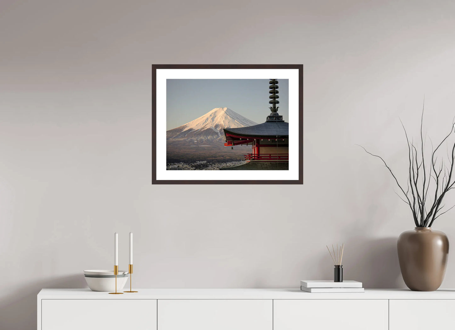 60 x 45 cm, Cadre Photo du Japon: Mont Fuji et pagode Chureito - Lever de soleil hivernal