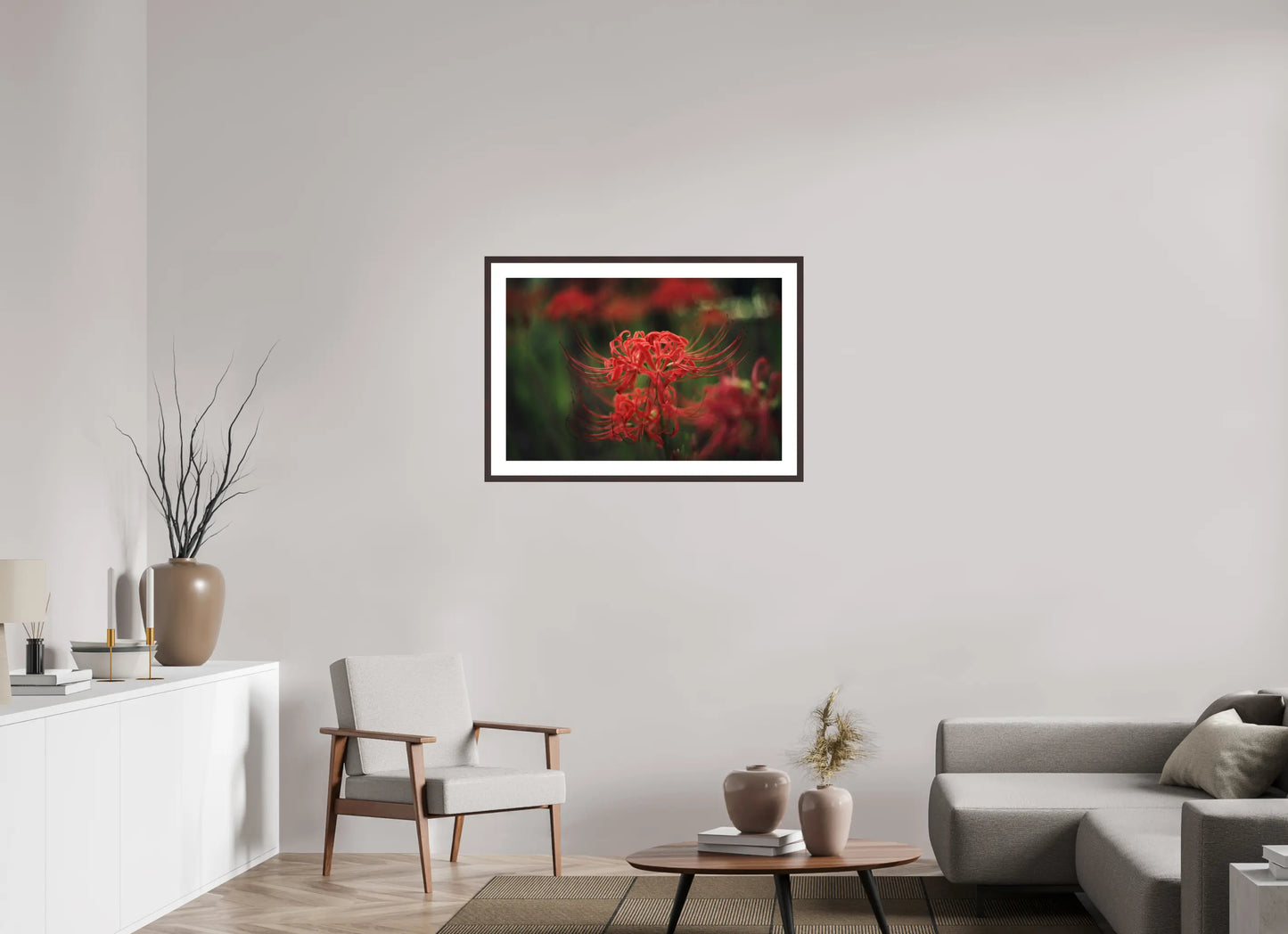 90 x 60 cm, Cadre Photo du Japon: Lycoris rouge - Fleur de l'équinoxe higanbana