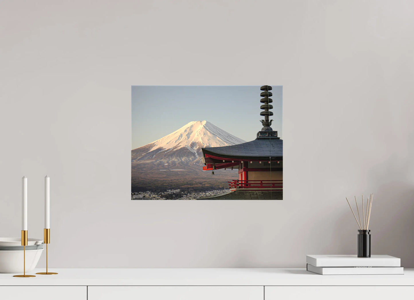 40 x 30 cm, toile Photo du Japon: Mont Fuji et pagode Chureito - Lever de soleil hivernal