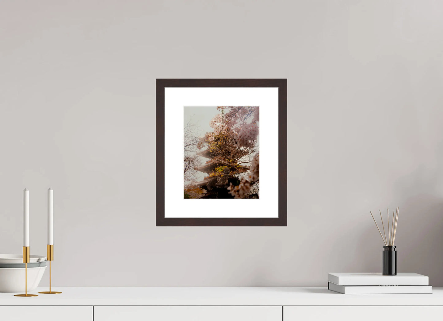 20 x 24,2 cm, Cadre Photo du Japon: Pagode et sakura - Cerisiers en fleurs printemps