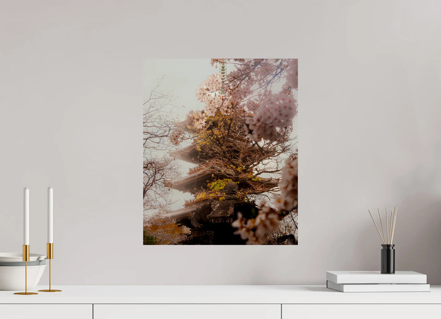 40 x 48,3 cm, Tirage Photo Photo du Japon: Pagode et sakura - Cerisiers en fleurs printemps