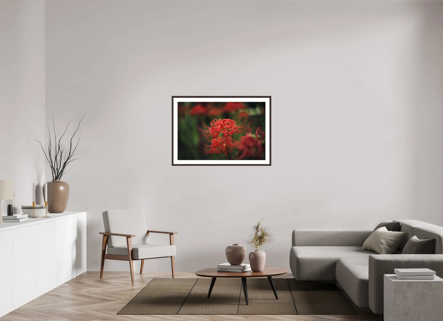 105 x 70 cm, Cadre Photo du Japon: Lycoris rouge - Fleur de l'équinoxe higanbana