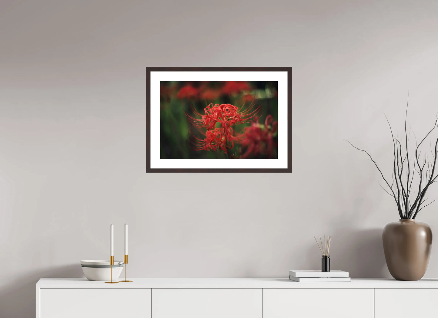 60 x 40 cm, Cadre Photo du Japon: Lycoris rouge - Fleur de l'équinoxe higanbana