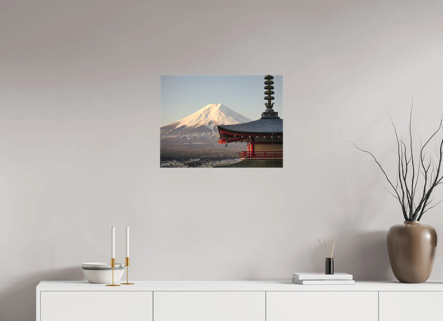 60 x 45 cm, toile Photo du Japon: Mont Fuji et pagode Chureito - Lever de soleil hivernal