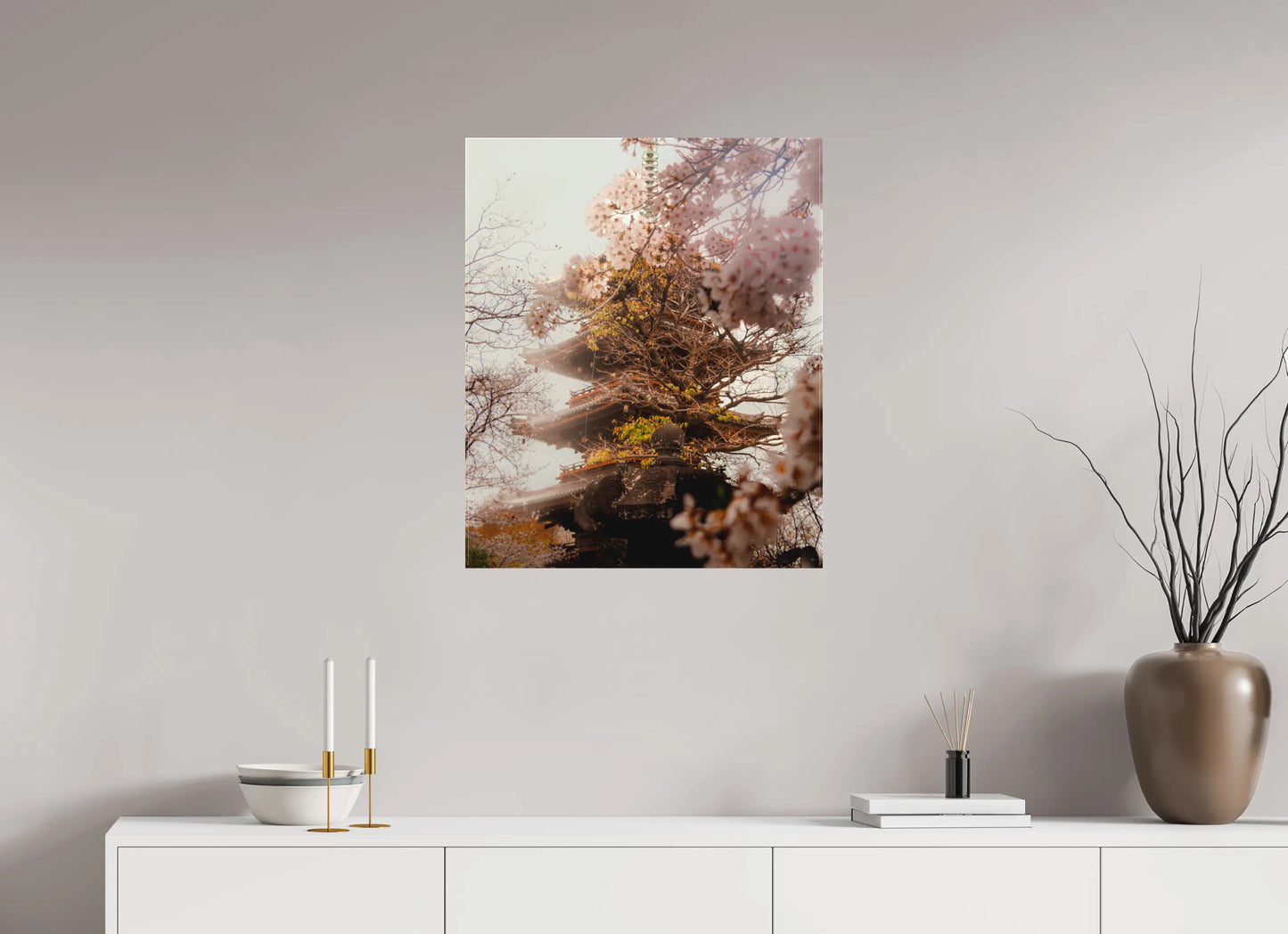 60 x 72,5 cm, toile Photo du Japon: Pagode et sakura - Cerisiers en fleurs printemps