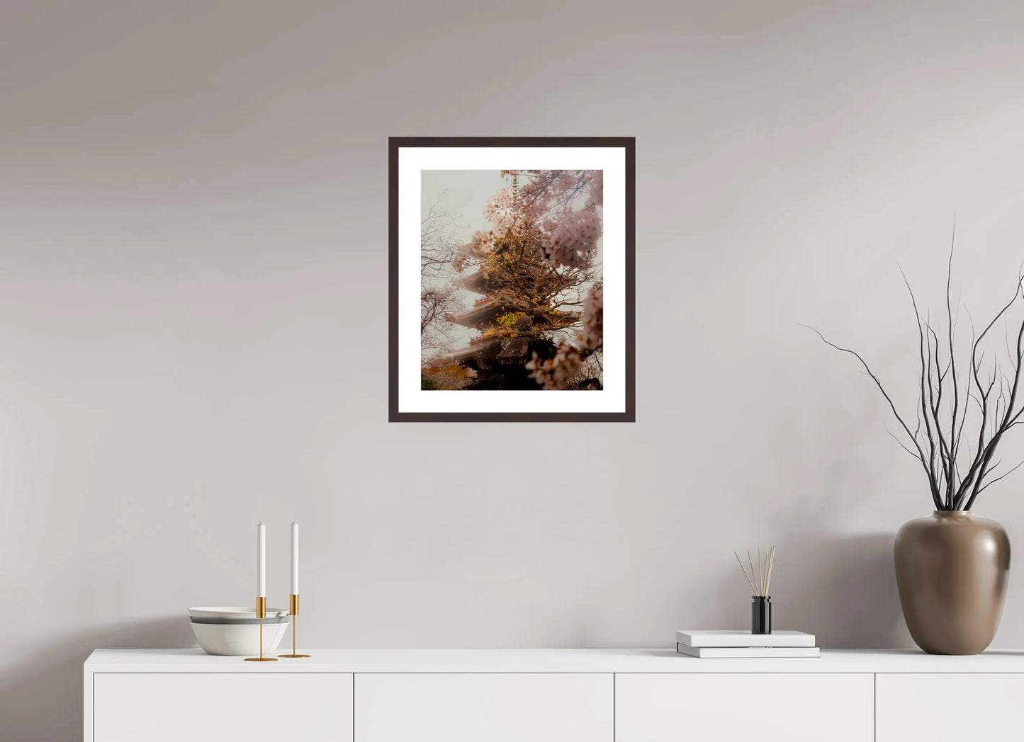 40 x 48,3 cm, Cadre Photo du Japon: Pagode et sakura - Cerisiers en fleurs printemps