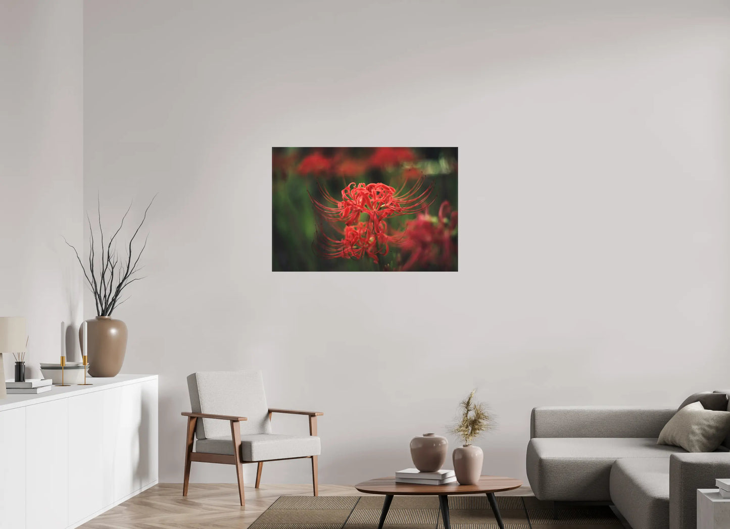 105 x 70 cm, toile Photo du Japon: Lycoris rouge - Fleur de l'équinoxe higanbana