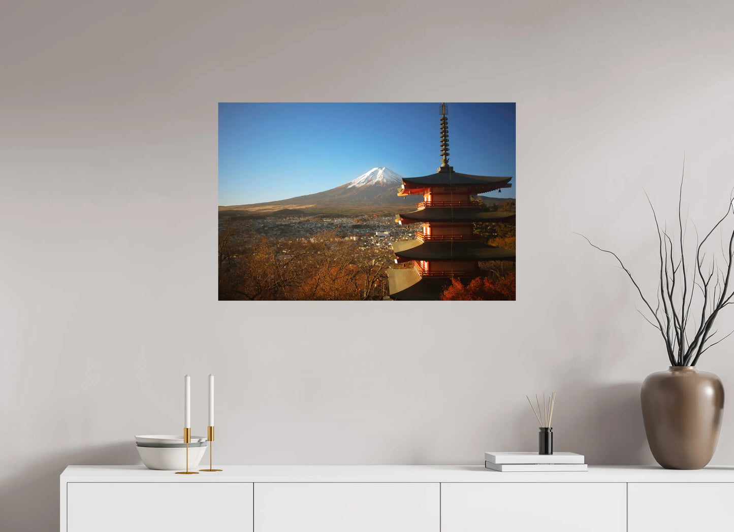 90 x 60 cm, Tirage Photo Photo du Japon: Mont Fuji et pagode Chureito - Vue iconique Fujiyoshida
