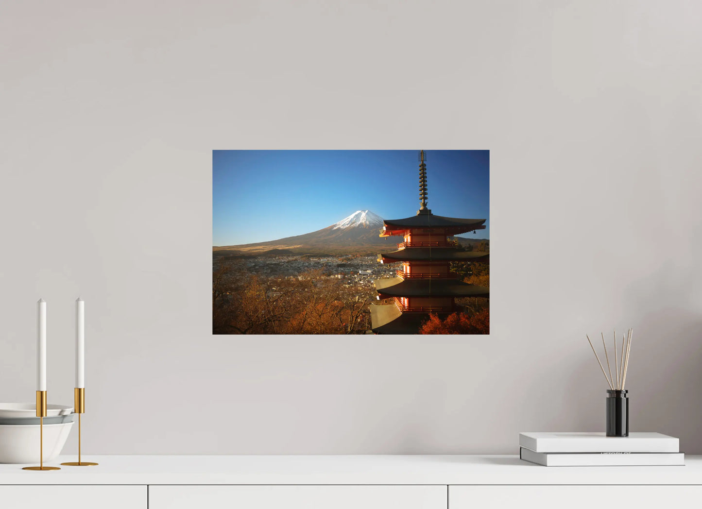 45 x 30 cm, Tirage Photo Photo du Japon: Mont Fuji et pagode Chureito - Vue iconique Fujiyoshida