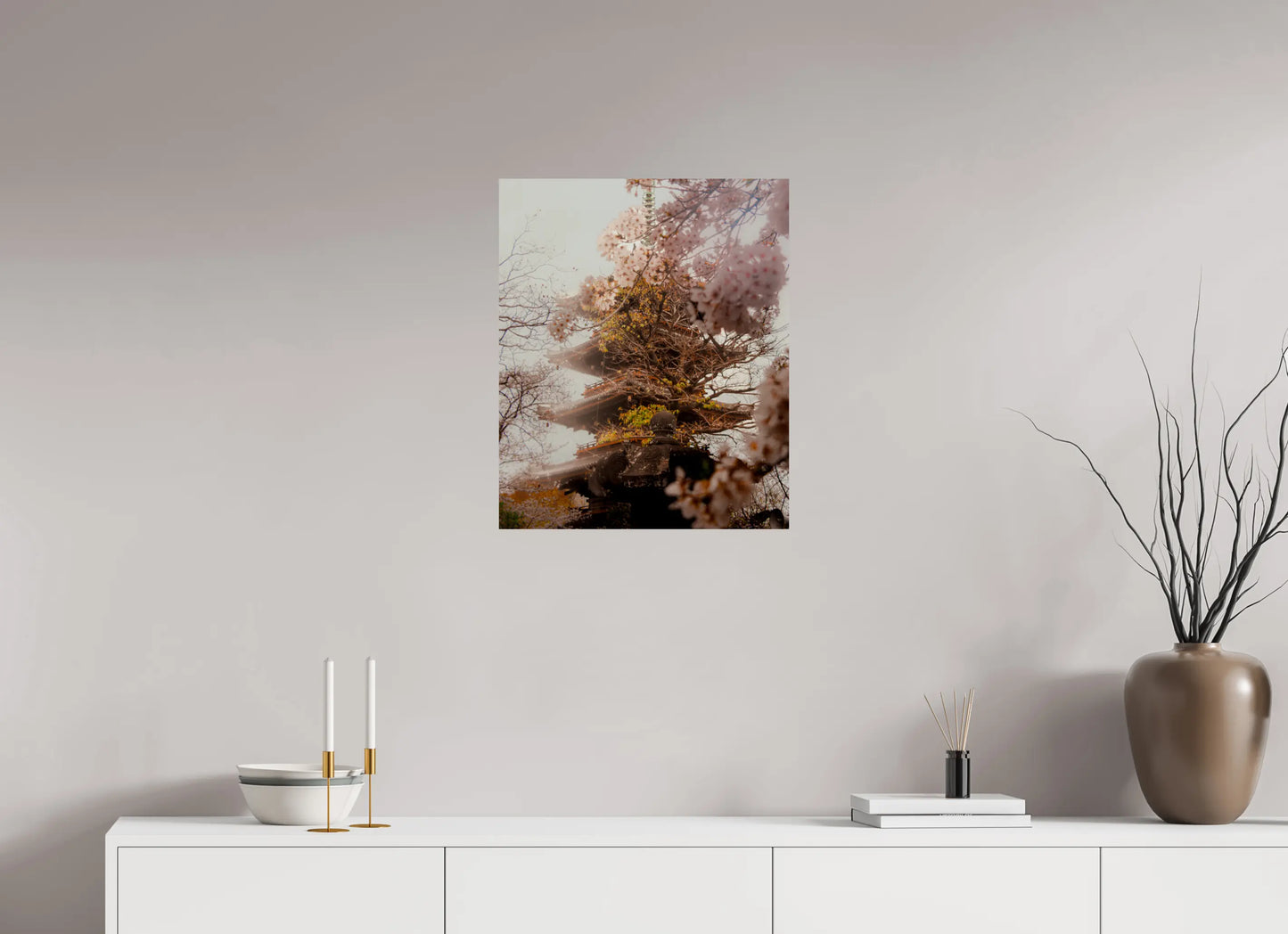 50 x 60,4 cm, Tirage Photo Photo du Japon: Pagode et sakura - Cerisiers en fleurs printemps