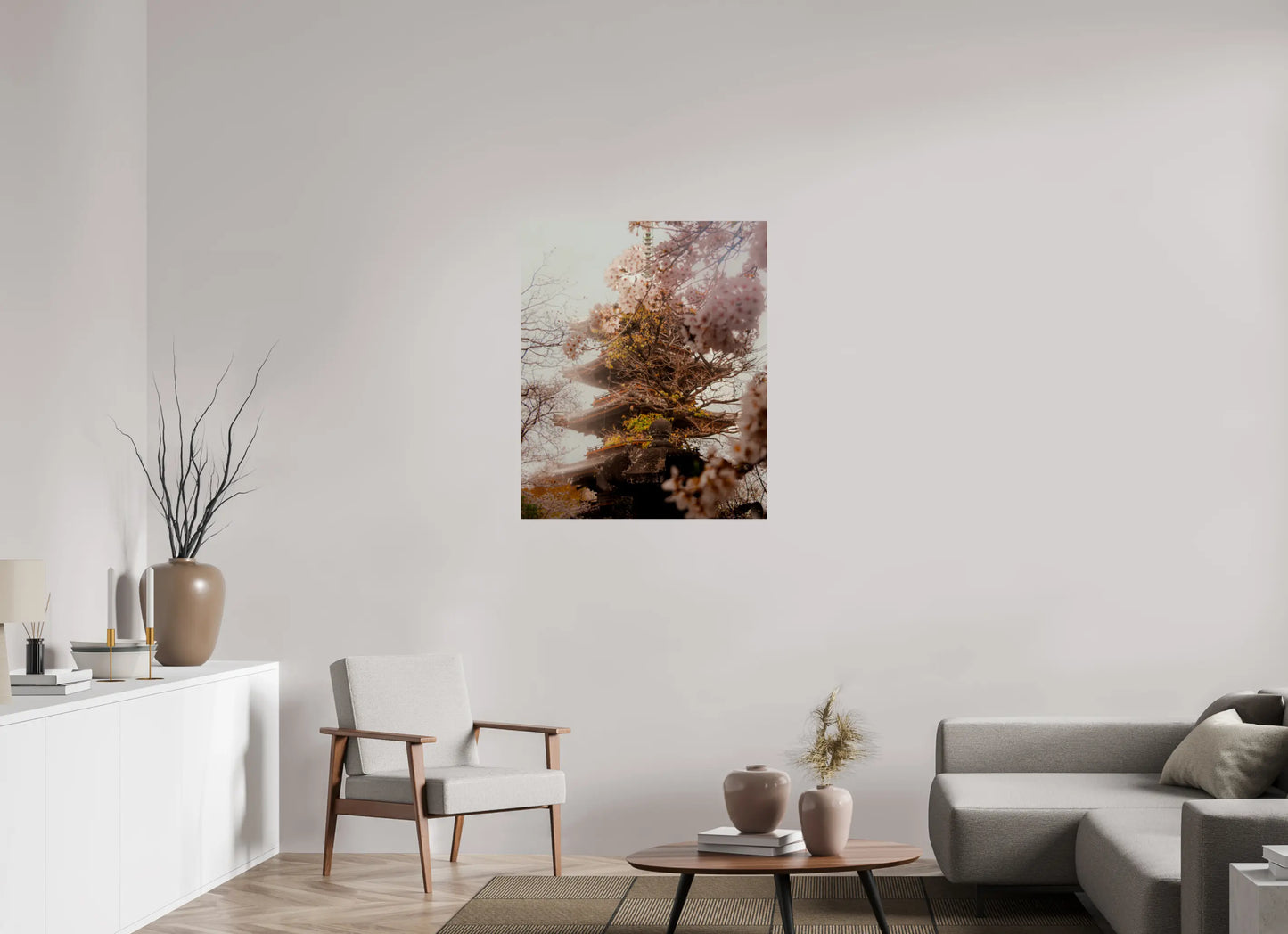 80 x 96,7 cm, Tirage Photo Photo du Japon: Pagode et sakura - Cerisiers en fleurs printemps