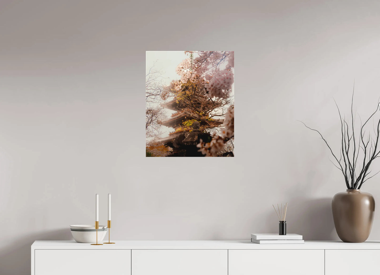 50 x 60,4 cm, toile Photo du Japon: Pagode et sakura - Cerisiers en fleurs printemps