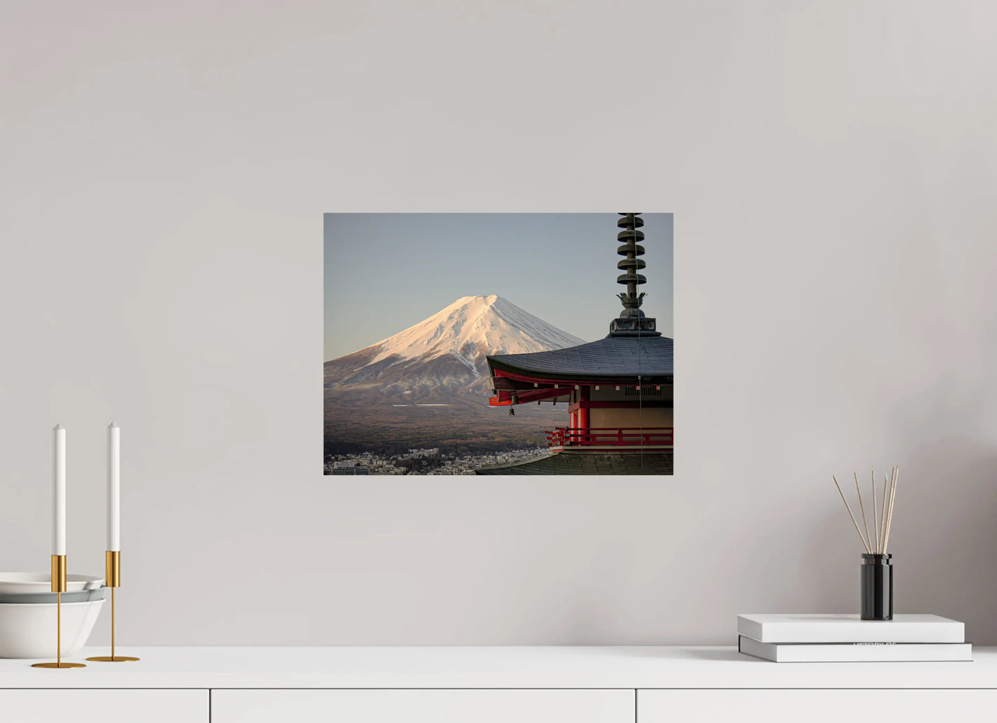 40 x 30 cm, Tirage Photo Photo du Japon: Mont Fuji et pagode Chureito - Lever de soleil hivernal