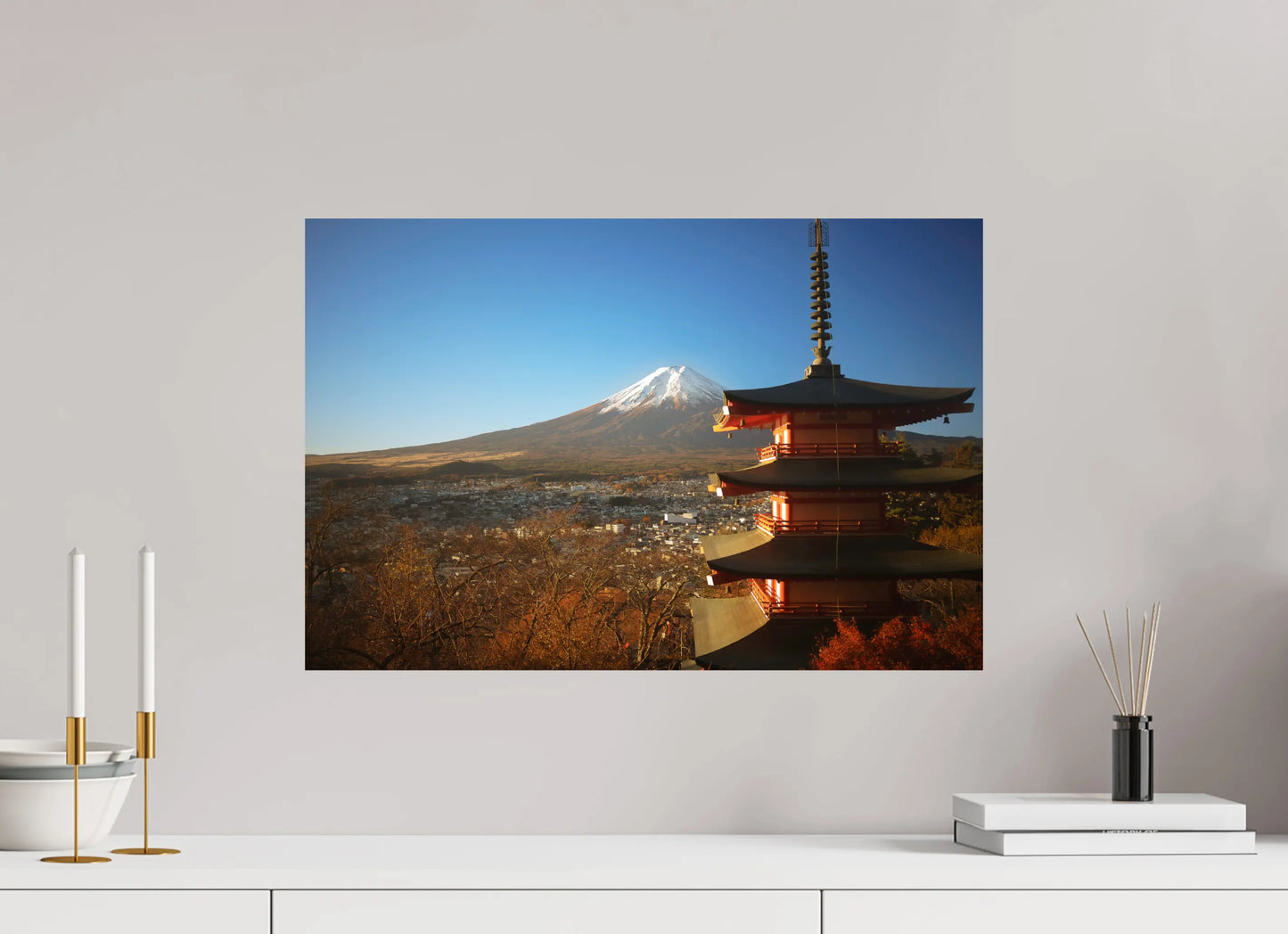 60 x 40 cm, Tirage Photo Photo du Japon: Mont Fuji et pagode Chureito - Vue iconique Fujiyoshida