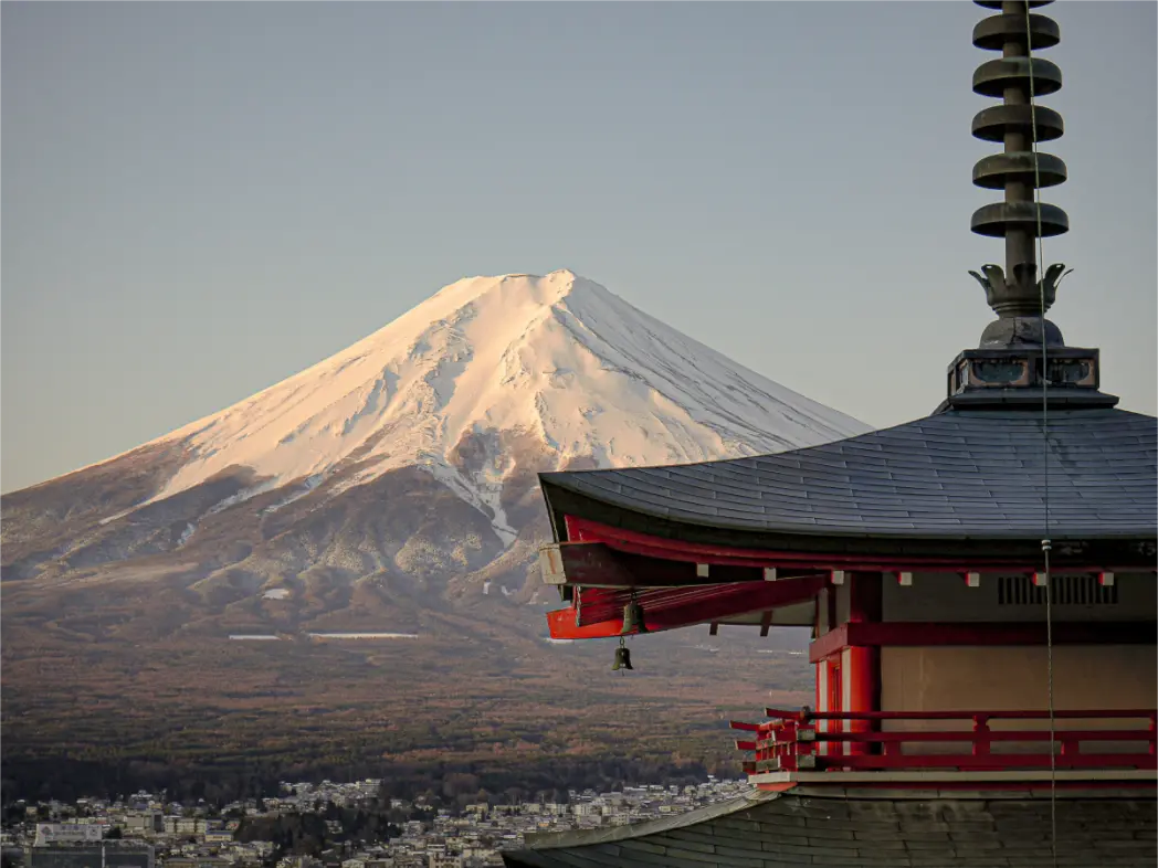 Main image Photo du Japon: Mont Fuji et pagode Chureito - Lever de soleil hivernal