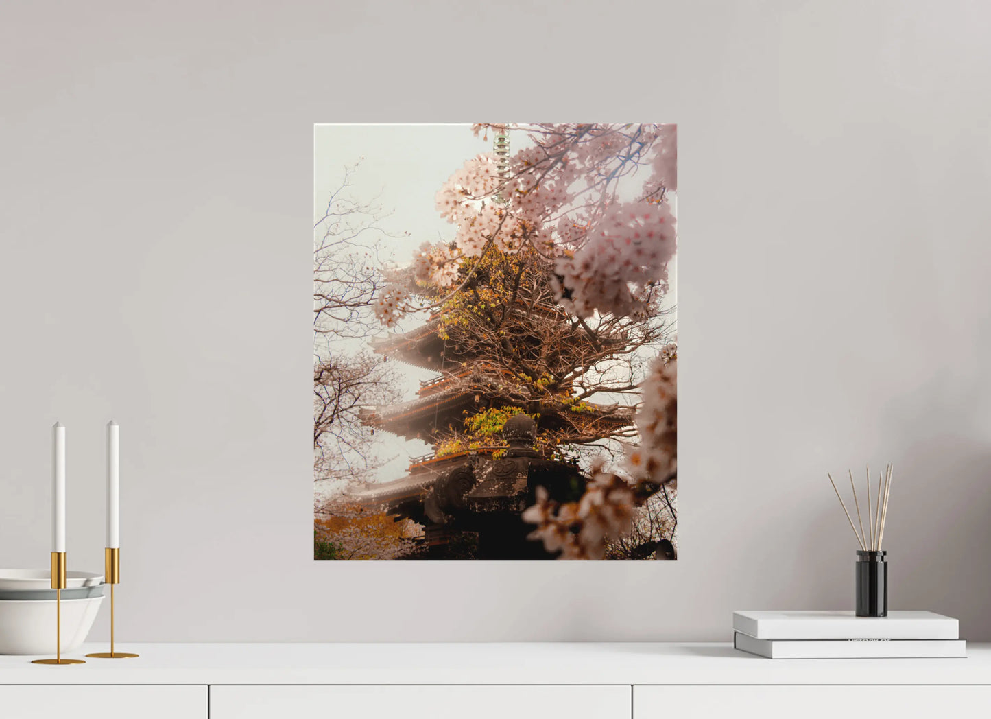 40 x 48,3 cm, toile Photo du Japon: Pagode et sakura - Cerisiers en fleurs printemps